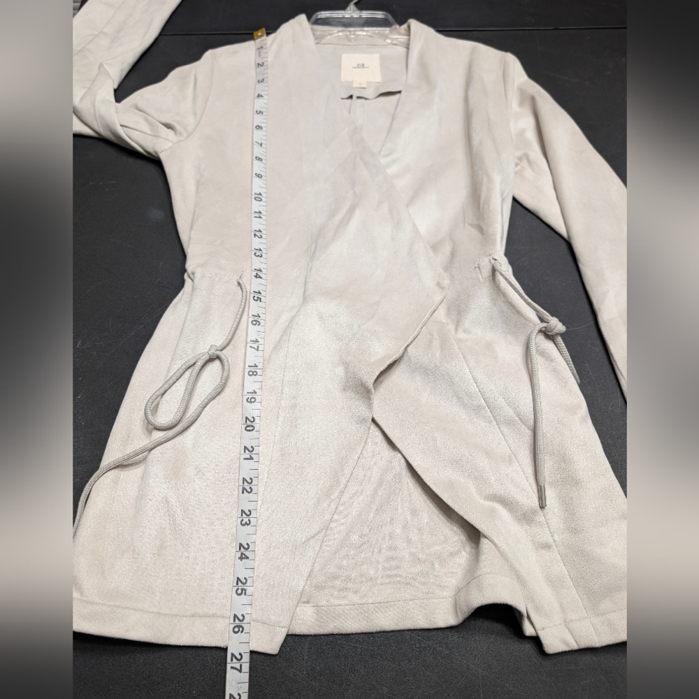 Thread & Supply Malva Light Gray Faux Suede Open Front Cinchable Waist Jacket XS - Picture 6 of 8